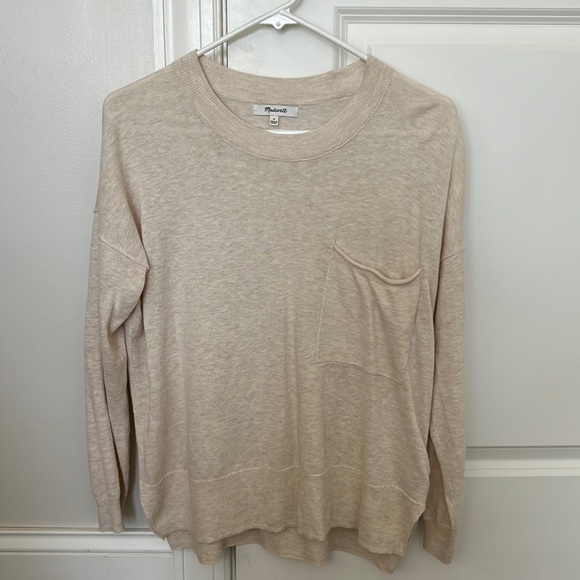 Madewell Cream Linen Blend Pocket Long Sleeve Top - Picture 1 of 4